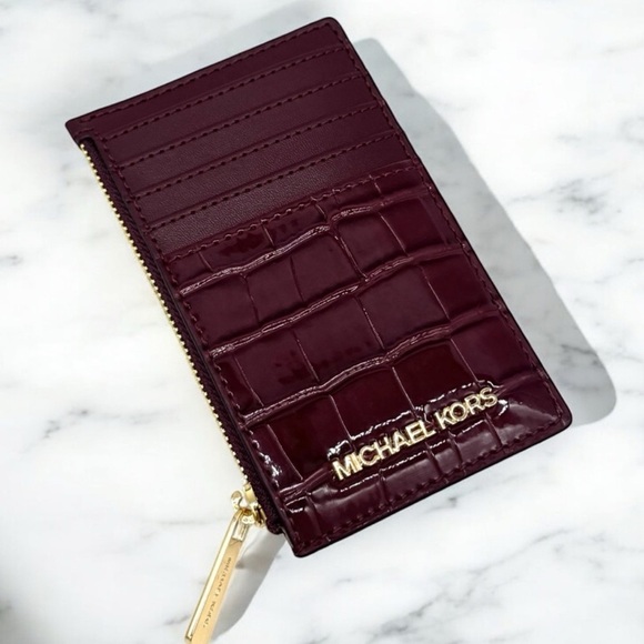 Michael Kors Medium Logo Card Case Wallet Ox Blood Multi - Picture 1 of 6